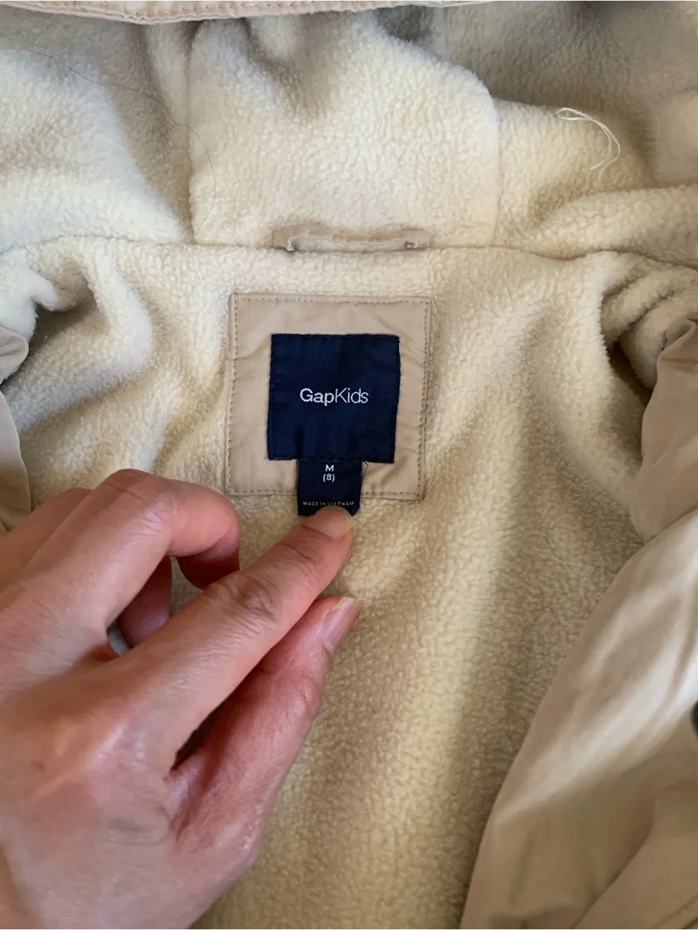 GAP Kids Khaki Hooded Raincoat with Fleece Lining M 8Y